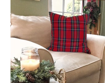 CHRISTMAS Pillow Cover, Red Plaid Pillow, Royal Stewart Tartan Plaid Pillow Covers. Red GREEN, Blue Check Pillow Covers, All Sizes