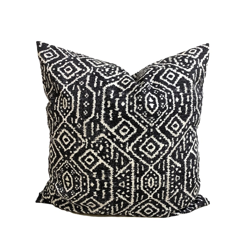 Black Throw Pillow Cover, Black Ikat Pillow COVERS, Black Euro Sham, 20x20, 18x18, 16x16, ALL SIZES
