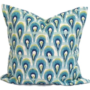 Blue Pillow Covers, Blue Ikat Pillows, Blue Green Pillow Covers, Green Blue Pillow Covers for 20x20 Pillow, 16x16, 18x18 Pillows, All Sizes
