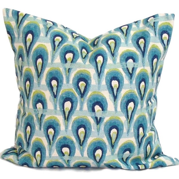 Blue Pillow Covers, Blue Ikat Pillows, Blue Green Pillow Covers, Green Blue Pillow Covers for 20x20 Pillow, 16x16, 18x18 Pillows, All Sizes