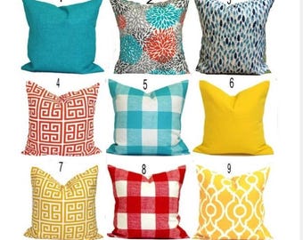 Fundas para cojines de exterior, fundas amarillas, naranjas y azules para rellenos de 20x20, 18x18 y 16x16 pulgadas, TODOS LOS TAMAÑOS.