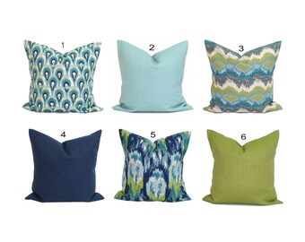 BLUE Pillow Cover. Green Pillow Cover, Blue Green Pillow Covers, Throw Pillow Cover, 20x20, 18x18, 16x16, ALL SIZES