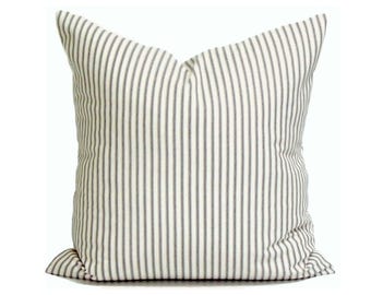 Gray Ticking Pillow Cover, Farmhouse Decor, Farmhouse Pillow Cover, Charcoal Pillow Covers for 20x20 Pillow, 18x18, 16x16 Pillow, All Sizes