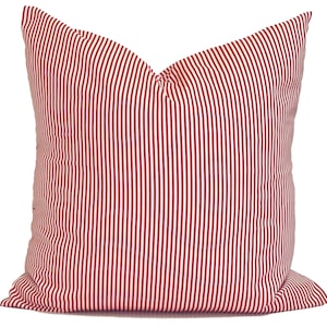 Red Pillow Covers, Red Ticking Pillow, Farmhouse Pillow Covers for 20x20 Pillow, 18x18 Pillow, 16x16 Pillow, All Sizes