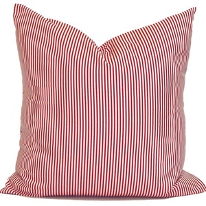 Red Pillow Covers, Red Ticking Pillow Covers for 20x20, 18x18, 16x16 Inserts, ALL SIZES incl Lumbar Euro