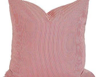 Red Pillow Covers, Red Ticking Pillow, Farmhouse Pillow Covers for 20x20 Pillow, 18x18 Pillow, 16x16 Pillow, All Sizes