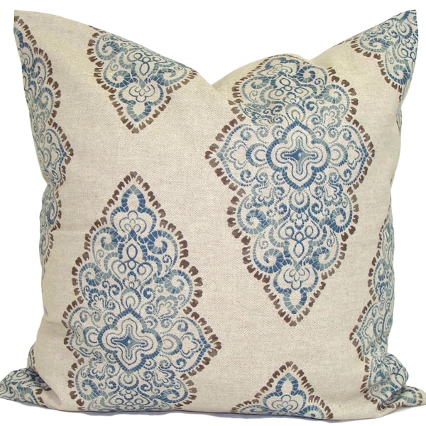 Blue Tan Pillows, Blue Throw Pillow COVER, Blue Decorative Pillow Covers for 20x20 Pillow, 18x18 Pillow, 16x16 Pillow, All Sizes incl Euro