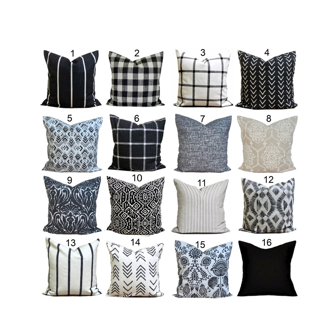 Black Pillows, Black Farmhouse Pillow COVERS, Gray Throw Pillows, Black Throw Pillow Cover for
