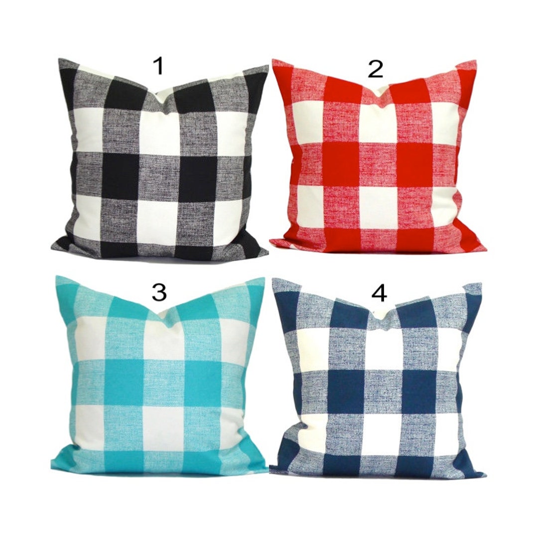 OUTDOOR Christmas Pillow COVER, Outdoor Plaid Pillow, Outdoor Farmhouse
