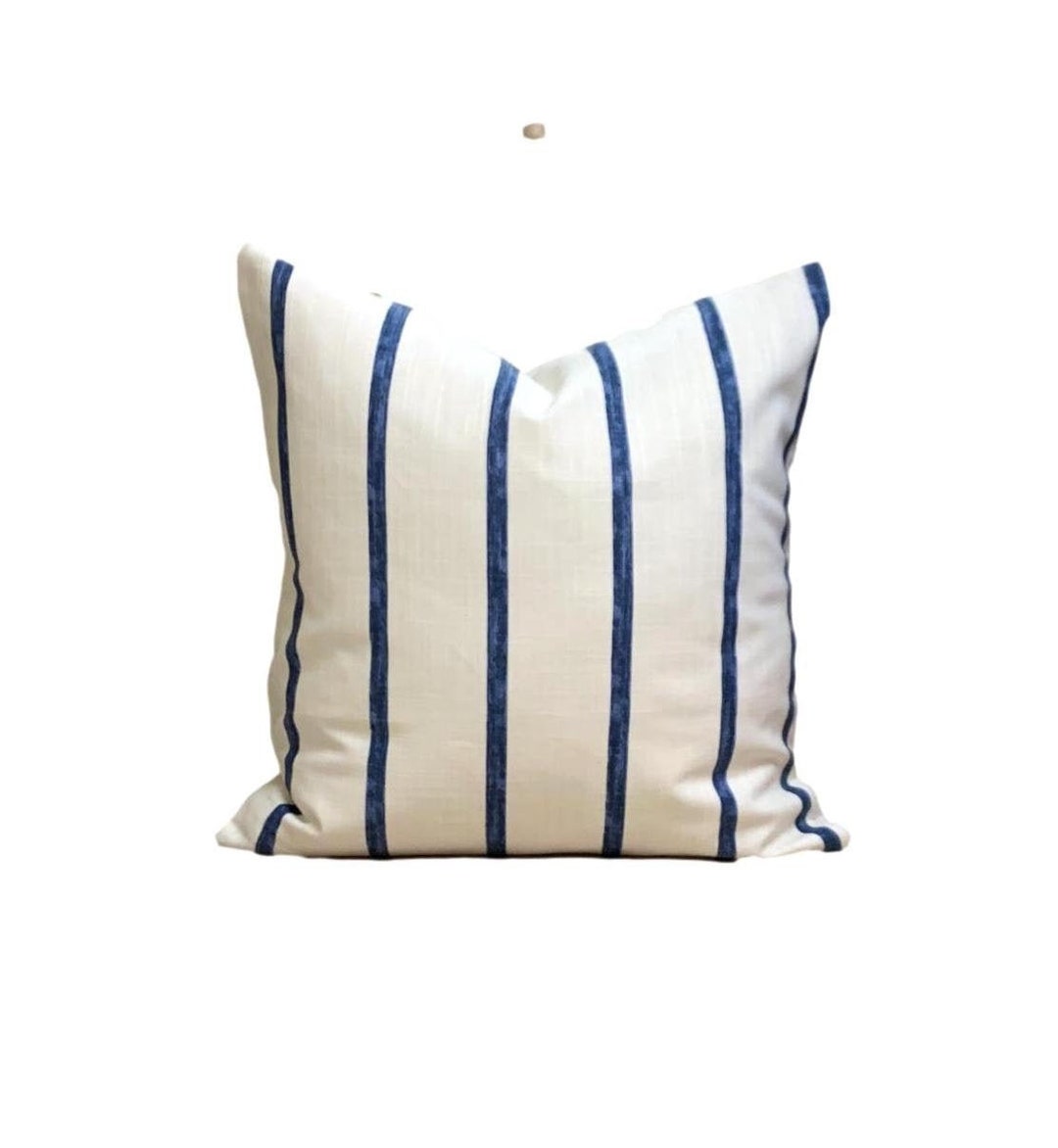 Blue Farmhouse Pillow. Blue Farmhouse Decor Blue Stripe Etsy