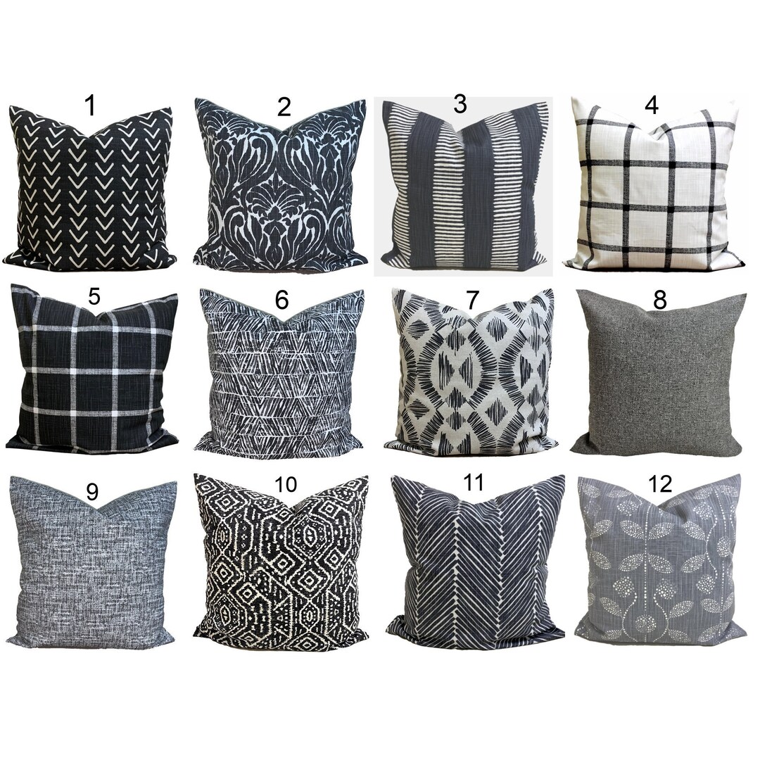 Gray Throw Pillow Covers. Black Throw Pillow Covers, Farmhouse Pillow