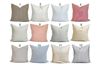 Ticking Pillow Covers, Ticking Throw Pillow Covers, Farmhouse Pillow Covers for 20x20 Pillow, 18x18 Pillow, 16x16 Pillow, All Sizes