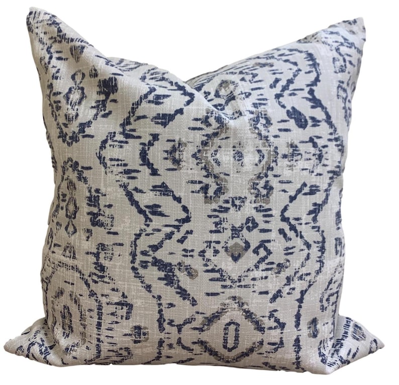 Blue Floral Pillow COVER. Indigo Pillow Cover Blue Tan Pillow Etsy