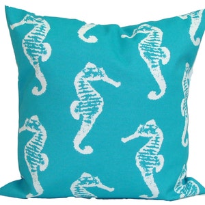 Nautical Pillow Cover, Blue Outdoor Pillow Cover, Seahorse Pillow Covers for 18x18 Pillows, 16x16 Pillows,