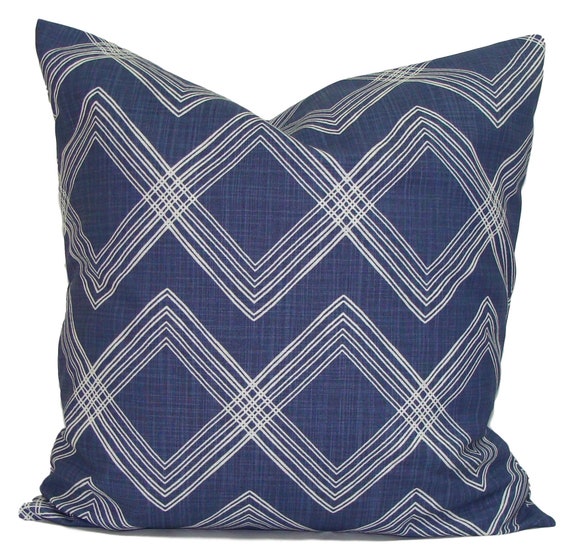 Coordinating Decorative Throw Pillow Covers, Square, 18 inch x 18 inch, Blue, Set of 4, Chambray and Geometric Patterns with Tassels and Fringe for