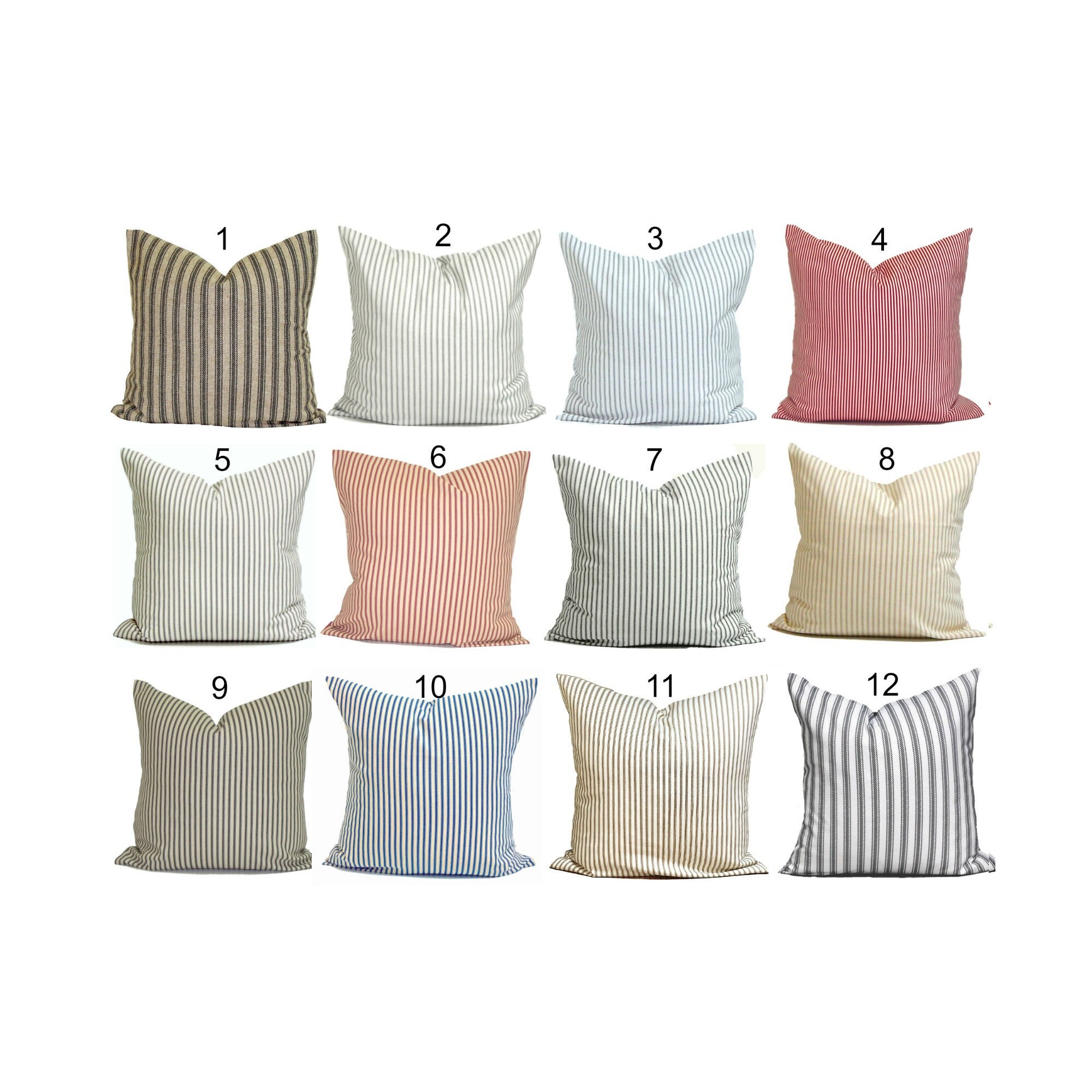 Farmhouse Pillows, Ticking Stripe Pillow Covers, FARMHOUSE Pillow Covers for 20x20 Pillow, 16x16 Pillows, 18x18 Pillows, All Sizes incl Euro