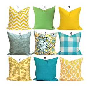 Outdoor Pillow Covers: Blue & Yellow Accent Pillow Covers, All Sizes
