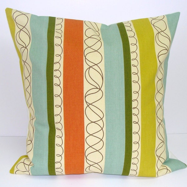 TEAL PILLOW.18x18 inch.PILLOW Cover.Teal Stripes. Decorative Pillows.Throw Pillow Cover.Housewares.Teal, Orange, Turquoise, Stripe.Sale