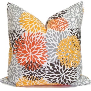 Outdoor FALL Pillow COVER, Outdoor Floral Pillow Covers, Orange Outdoor Pillow Covers