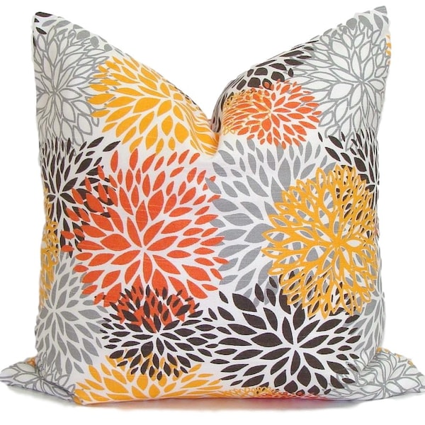 Orange Pillow Covers, Outdoor Pillow COVER, Floral Pillow Cover for 20x20 Pillow, 16x16 Pillow, 18x18 Pillow, ALL Sizes incl Lumbar, Euro