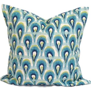 Blue Pillow Cover SET, Blue Throw Pillow Covers, Green Throw Pillows, Blue Ikat Pillows for 16x16, 18x18 or 20x20 Pillow Inserts image 2