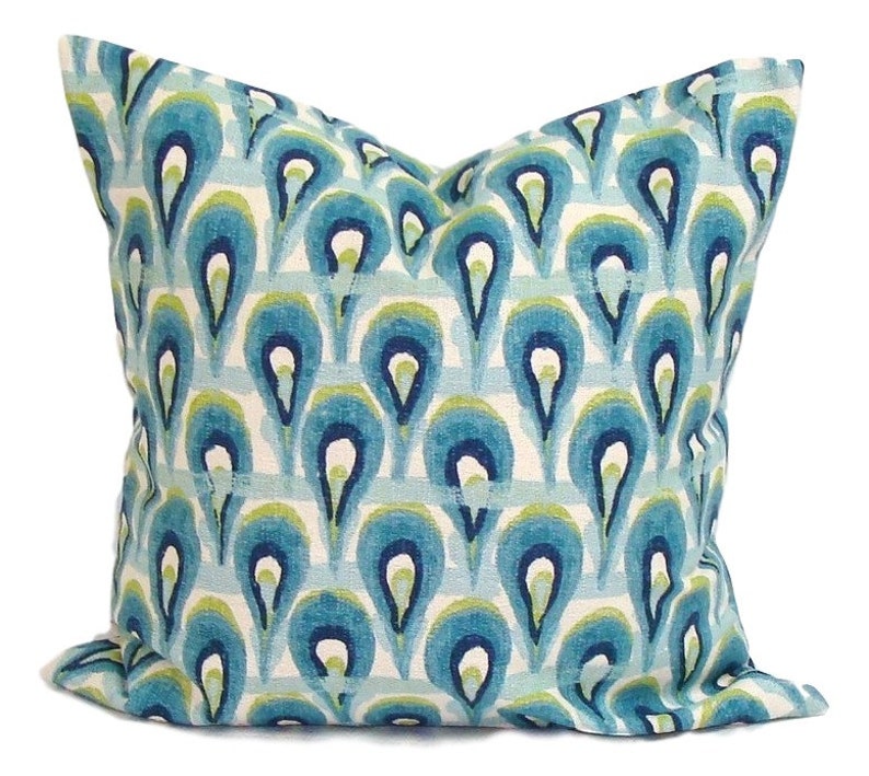 Blue Pillow Cover SET, Blue Throw Pillow Covers, Green Throw Pillows, Blue Ikat Pillows for 16x16, 18x18 or 20x20 Pillow Inserts image 2