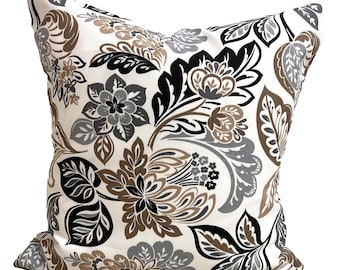 Gray OUTDOOR Pillows. Floral OUTDOOR Pillow Covers, Black Outdoor Pillows 20x20 Pillow, 16x16 Pillow, 18x18 Pillow, All Sizes