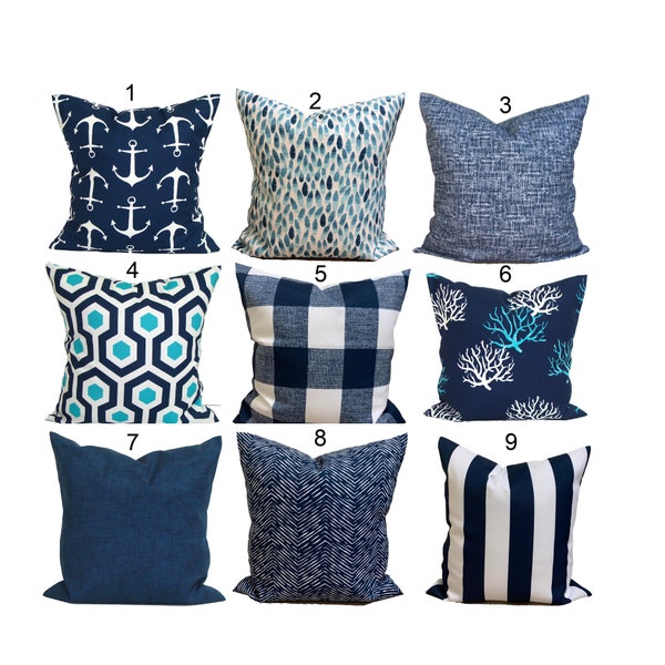 Blue Outdoor Pillow Covers, Outdoor Blue Pillow Covers, Teal Pillow Covers for 20x20 Pillow, 16x16 Pillows, 18x18 Pillows, All Sizes