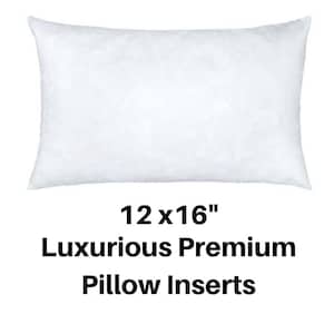 May include: A white rectangular pillow insert, measuring 12 x 16 inches. The pillow is fluffy and appears to be filled with a soft material. Text on the image reads "Luxurious Premium Pillow Inserts".