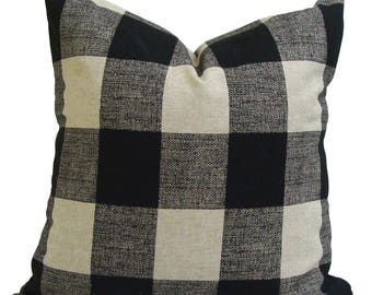 Farmhouse Pillow Cover, Black Tan Pillow Cover, Black Throw Pillow Cover for 20x20 Pillow, 18x18 Pillow, 16x16 Pillow, All Sizes