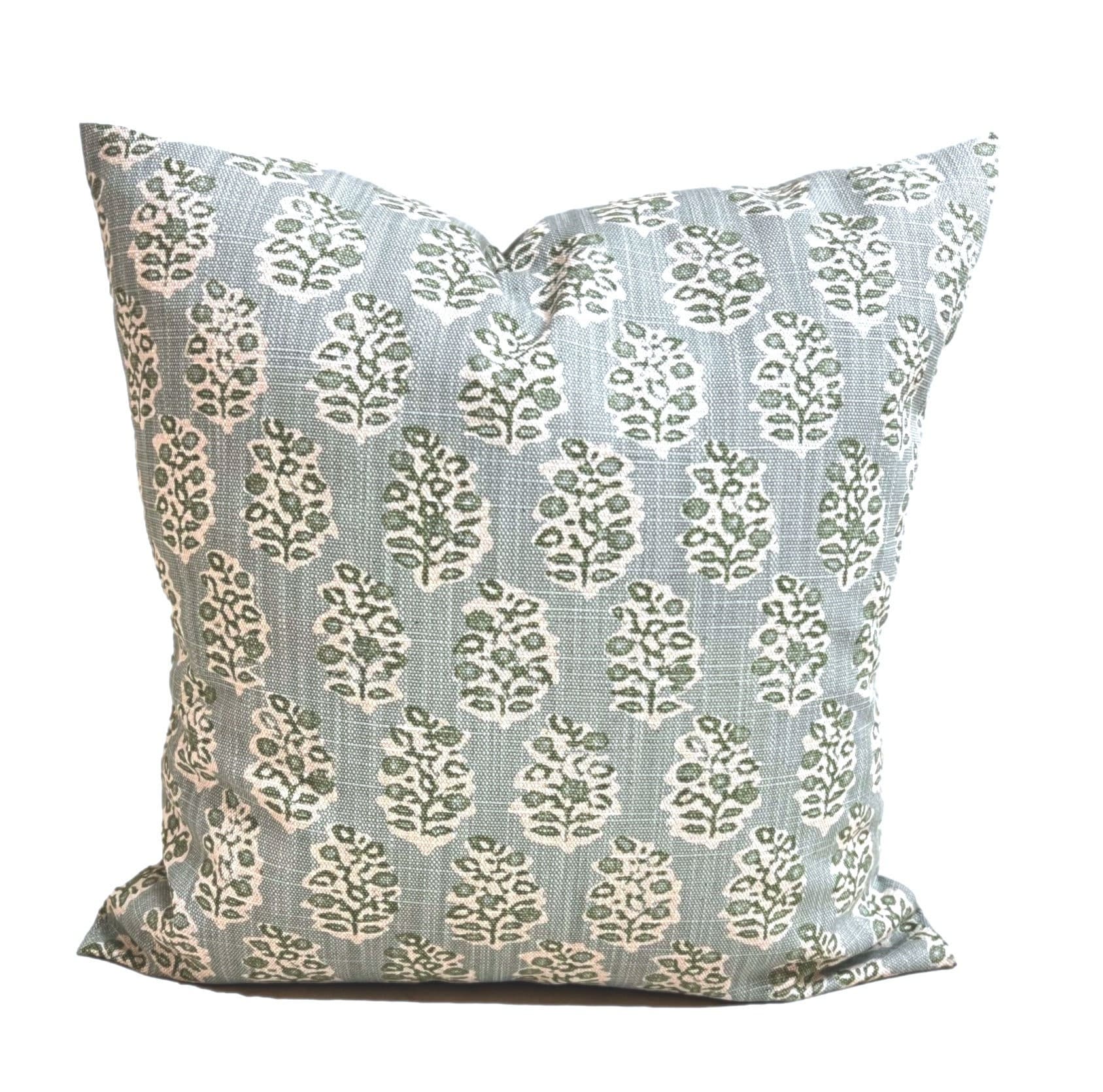 Green Pillow COVERS. Blue Green Throw Pillow Covers, Block Print Pillow Covers for 16x16, 20x20, 18x18 Pillows, ALL SIZES incl Euro Shams