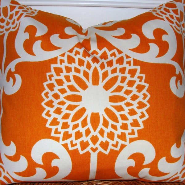 ORANGE PILLOW.FLORAL Sale.18x18 inch.Pillow Cover.Decorative Pillows.Throw Pillow Cover.Orange Flower.Floral Pillow.Housewares.Home Decor.cm