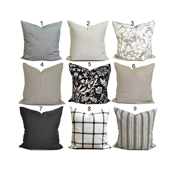 GRAY PILLOWS, TAN Throw Pillow Covers, Grey Pillow Covers for 20x20 Pillow,  16x16 Pillows, 18x18 Pillows, All Sizes 