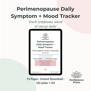 Registro de síntomas de la perimenopausia / Diario de sofocos y cambios de humor durante la menopausia / Paquete de bienestar imprimible de 13 páginas / Descarga digital tamaño carta estadounidense A4