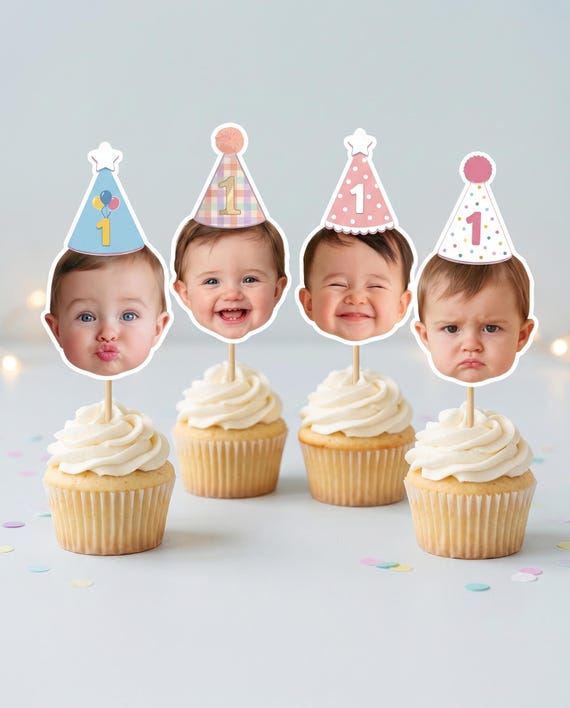 Custom Cupcake Topper,  Face Photo Picks, Personalized Party Decorations