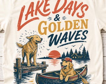 Retro Golden Retriever Lake Life PNG, Canoe Summer Sunset Design (Digital Download)