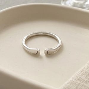 Custom Two Initial Bypass Gold Ring | Slim Adjustable Thin Band, Minimal Everyday Stackable Jewellery