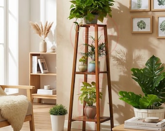 3 Tier Tall Plant Stand / Wooden Plant Holder Side Table for Indoor Window