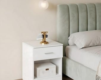 Bedroom Nightstand, Compact Bedside Table, One Drawer Storage Cabinet