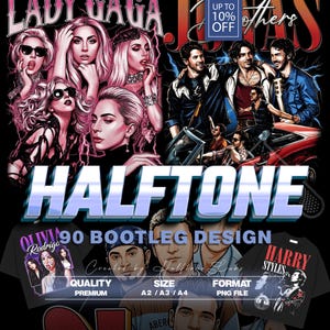 90 Halftone Bootleg Designs PNG Bundle A2 A3 A4 | Retro Remix Pack | Streetwear Graphic | DTF Screen Print | No Background