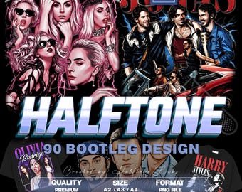 90 Halftone Bootleg Designs PNG Bundle A2 A3 A4 | Retro Remix Pack | Streetwear Graphic | DTF Screen Print | No Background
