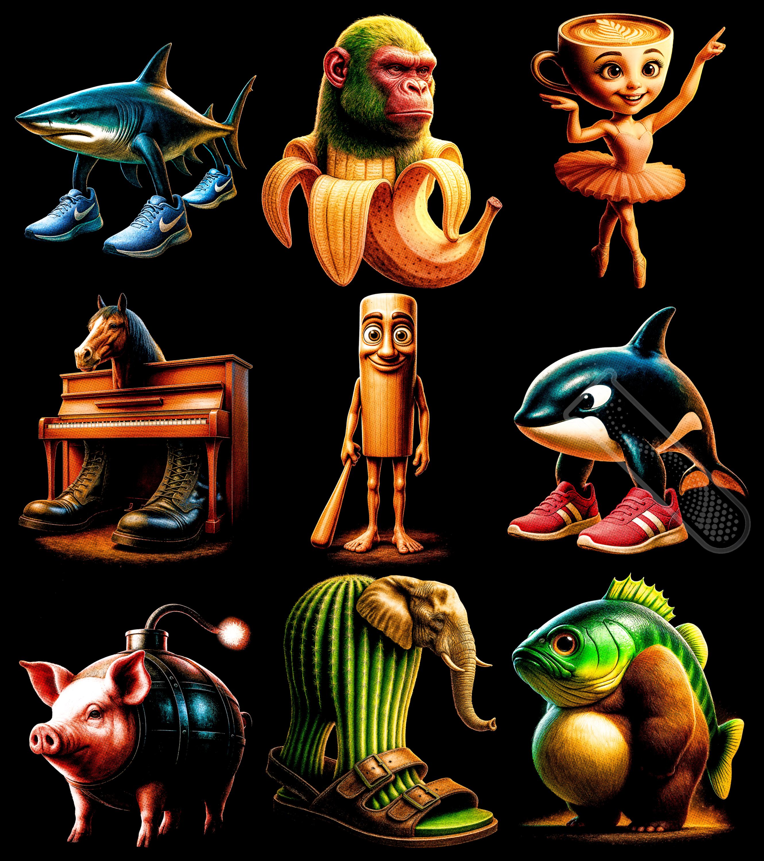 20 Brainrot Designs PNG Bundle A2 A3 A4 | Halftone Street Art ...