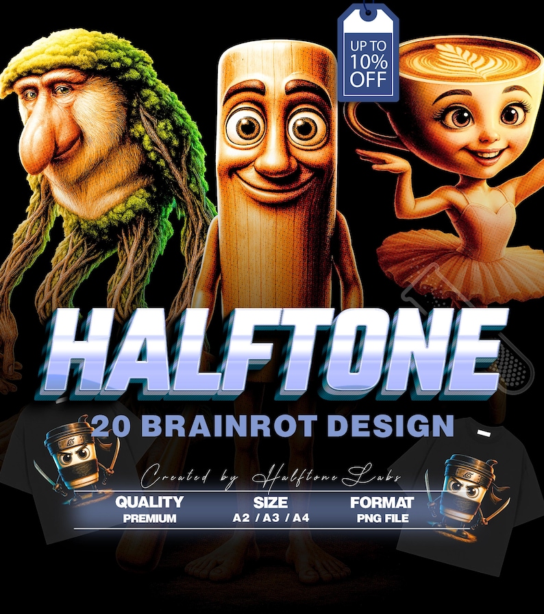 20 Brainrot Designs PNG Bundle A2 A3 A4 | Halftone Street Art ...