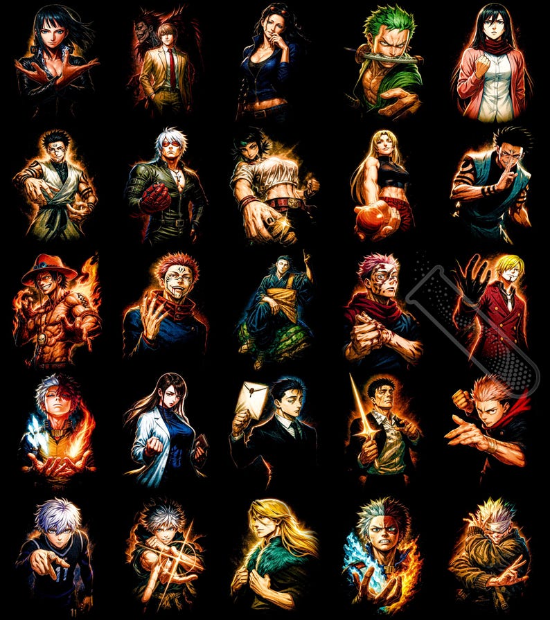 75 Halftone Anime Designs PNG Bundle A2 A3 A4 | Manga Character Pack ...
