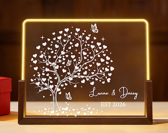 Albero dell'Amore - Lampada notturna a LED personalizzata per coppie, regalo di anniversario, regalo per la coppia, regalo per mamma, papà, regalo di nozze, decorazione per la casa.