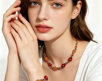 Boho Floral Glass Bead Bracelet & Necklace