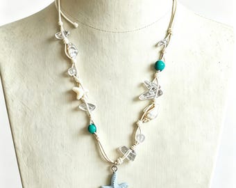 Handmade Ocean Necklace, Wire Wrapped Shell Pendant, Boho Beach Jewelry