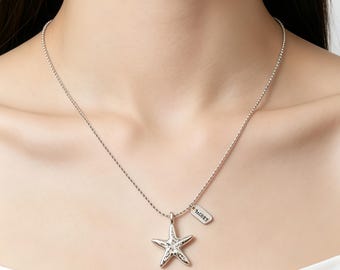 Starfish Seashell Pearl Necklace | Boho Coastal Jewelry with Lucky Tag