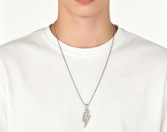 Men's Lightning Bolt Pendant Necklac, Waterproof Hypoallergenic Mens Streetwear Jewelry Gift for Him