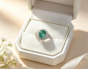 Anillo ajustable con halo de circonita verde Paraiba, anillo de cóctel de lujo, regalo de cumpleaños/aniversario para ella, anillo de promesa.